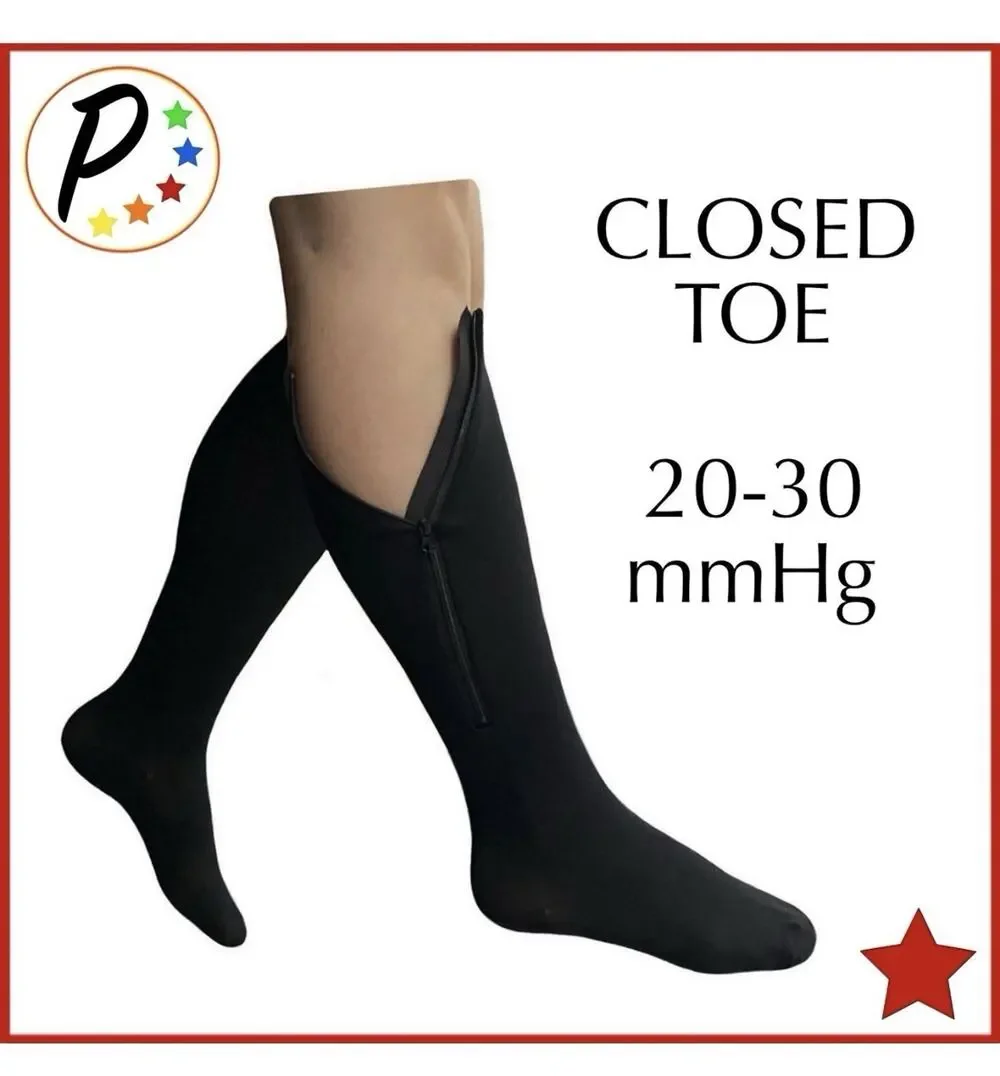 Closed Toe Zipper Compression Leg Swelling Socks Black 20-30 mmHg 3XL Presadee